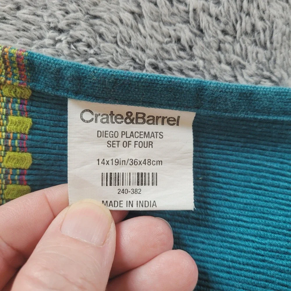 Crate & Barrel Diego Placemats Set of Four Multicolor Cotton 14x19 Boho 21574